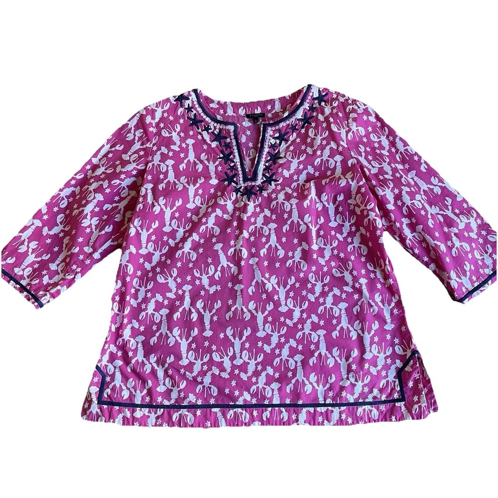 Talbots Lobster Rockstar Tunic Top Woman's Petite  Large Pink Beach Resortwear